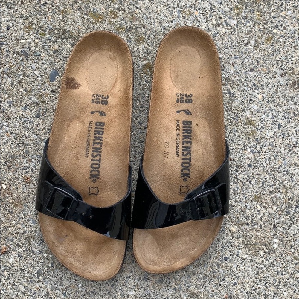 Birkenstock’s with Black Shiny Strap